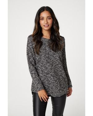 Izabel London Marled Button Shoulder Ribbed Top Acrylic/Polyester - Grey