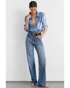 Hiccup High-Waist Straight-Leg Denim Jeans - Blue
