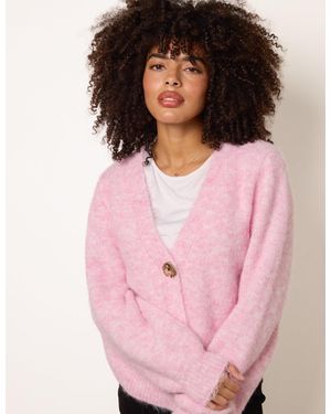Blue Vanilla Tone Flower Embossed Button Cardigan - Pink