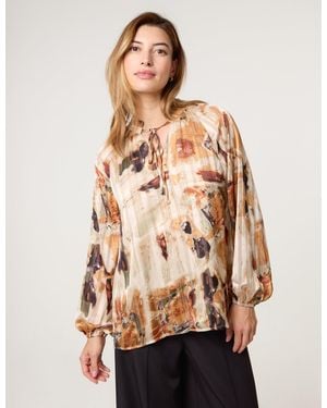 Blue Vanilla Printed Tie Neck Blouse - Natural
