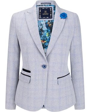 TruClothing Check Blazer Wool Blend Herringbone Tweed - Blue