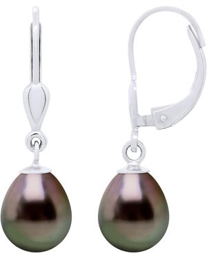 Ateliers Saint Germain Earrings Of 925 And Real Cultured Tahiti Pearls Pear 8-9 Mm - Black