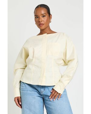 Boohoo Plus Slash Neck Balloon Sleeve Shirt - White