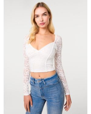 Pink Vanilla Long Sleeve Lace Top - White