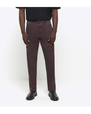 River Island Smart Trousers Dark Slim Fit Cotton - Red