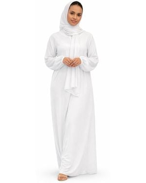 VR2 Denim Ladies Abaya With Scarf Attached Comfortable Modest Dress - White