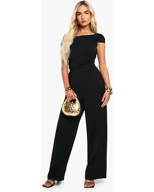 Boohoo Asymmetric Drape Tailored Wide Leg Jumpsuit - Black