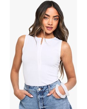 Boohoo Cotton Zip Through Sleevless Bodysuit - White