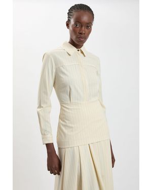Karen Millen Petite Tailored Pinstripe Collared Maxi Dress - Natural