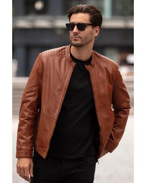 Ashwood Leather 'Elio' Mandarin Collar Biker Jacket - Black