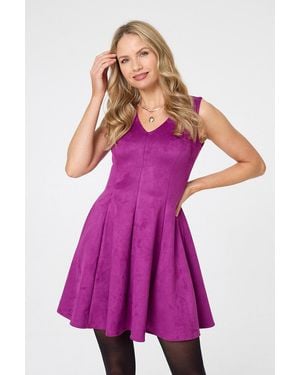 Izabel London Faux Suede Knee Length Skater Dress - Purple