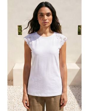 Roman Cotton Lace Cut Out Detail Top - White