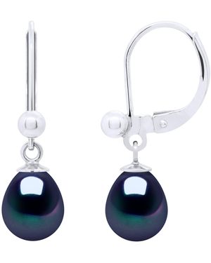 Ateliers Saint Germain Earrings Of 925 And Real Cultured Freshwater Pearls Pear 7-8 Mm - Blue