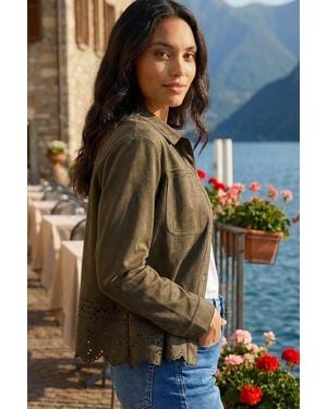 Roman Faux Suede Cut Out Shacket - Blue