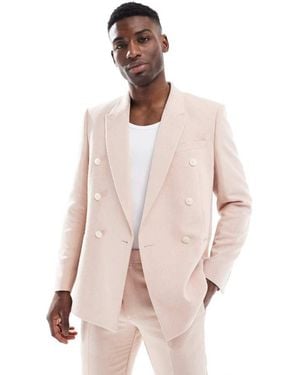 ASOS Double Breasted Regular Suit Jacket With Wool - Pink