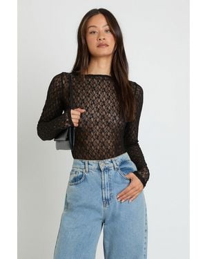 Boohoo Tall Lace Long Sleeve Bodysuit - Black