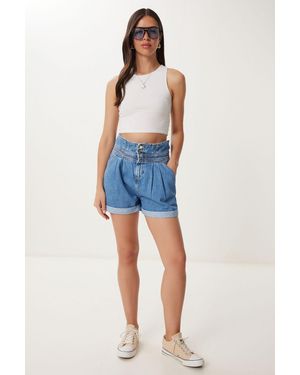 Happiness İstanbul High-Waist Mom Denim Shorts - Blue