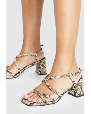 Boohoo Snake Low Block Buckle Detail Strappy Heels - Multicolour