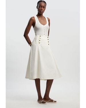 Karen Millen Denim Button Front Skirt - White
