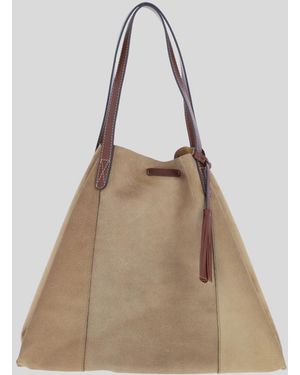 Brampton London Real Suede Leather Shopper Bag With Tassel Charm - Natural