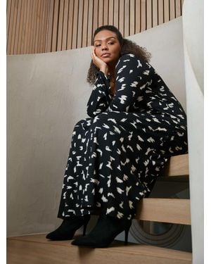 Live Unlimited Mono Smudge Print Jersey Midi Dress - Multicolour