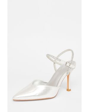 Quiz Diamante Strap Court Heels - White