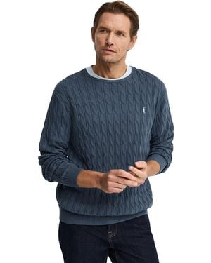 POLO CLUB Crew Neck Cable Knit Jumper Pullover14 - Blue