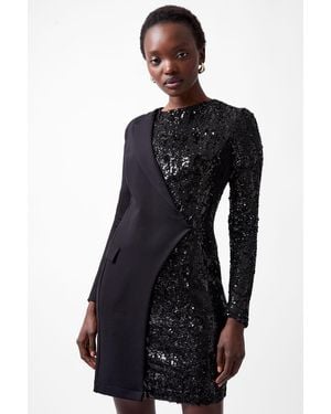 French Connection Asymmetric Sequin Jersey Blazer Dress - Blue
