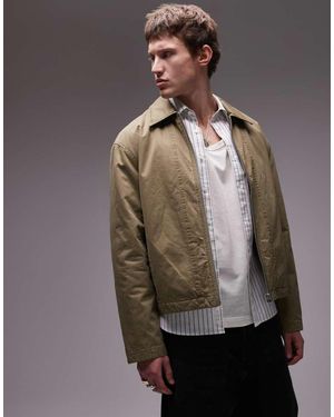 TOPMAN Twill Harrington Jacket - Brown