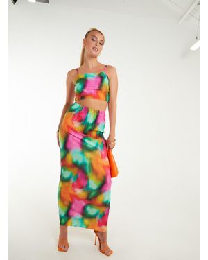 Pink Vanilla Plisse Graphic Print Maxi Skirt - White