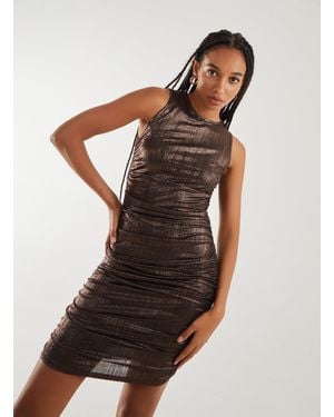 Pink Vanilla Metallic Ruched Mini Dress - Brown
