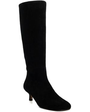 Dune Searing Suede Kitten Heel Knee High Boots - Black