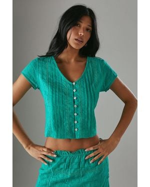 Warehouse Cotton Dobby Trim Insert Boho Skirt - Green