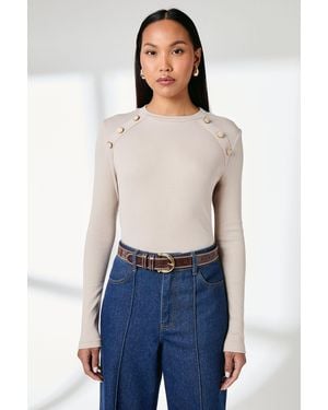 PRINCIPLES Button Detail Rib Top - White