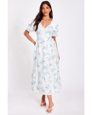 Quiz Floral Wrap Midaxi Dress Cotton - White