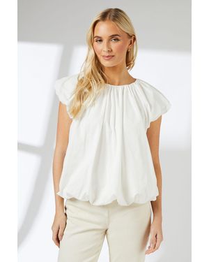 PRINCIPLES Ivory Cotton Poplin Bubble Hem Top - White