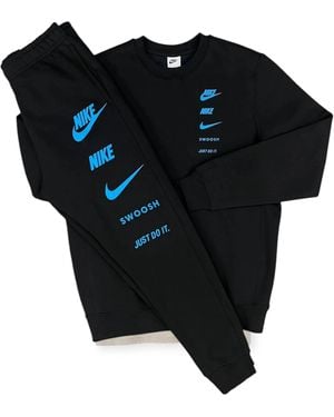 Nike Standard Issue Swoosh Crewneck Fleece Tracksuit - Black