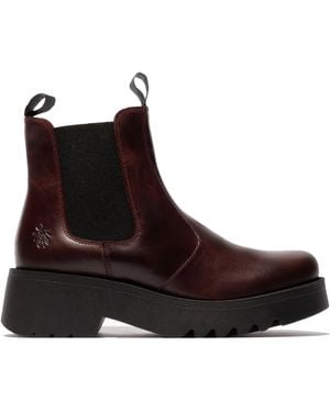 Fly London Wedged Chelsea Leather Boots - Brown
