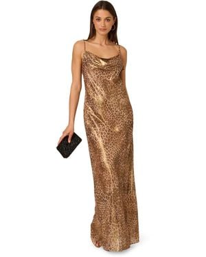 Adrianna Papell Printed Chiffon Long Dress - White