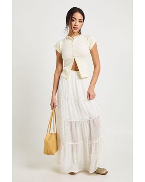 Boohoo Dobby Chiffon Maxi Tiered Skirt - White