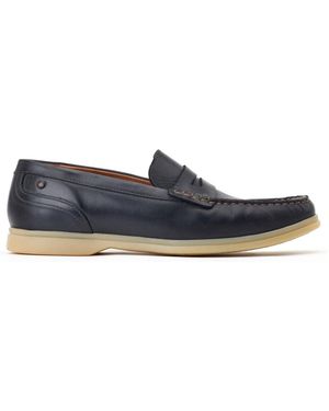 Base London Marlin Penny Leather Loafer Shoes - Blue