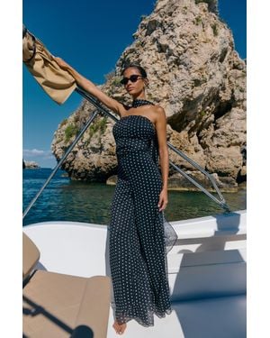 Boohoo Mono Polka Dot Scarf Detail Wide Leg Jumpsuit - Blue