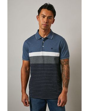 MAINE Rome Placement Stripe Polo Shirt Cotton - Blue