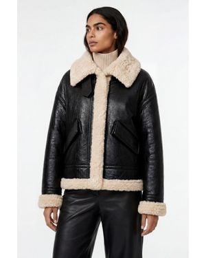 Elle Jocelyn Faux-Shearling Aviator Jacket - Black