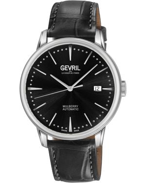 Gevril Mulberry Ss Case, Dial Embossed Textured, Handmade Italian Leather Strap - Black