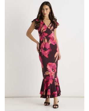 Gini London Ruffle Sleeve Floral Maxi Dress - Red