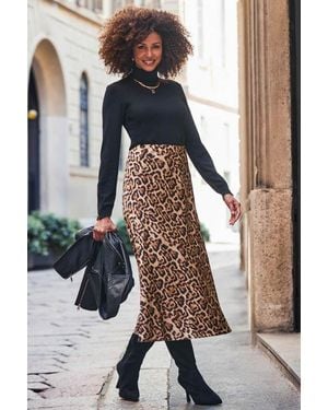 Sosandar Leopard Print Satin Skirt - Blue