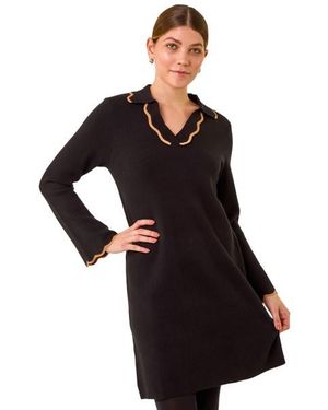 Roman Scalloped Edge Knit Dress - Black