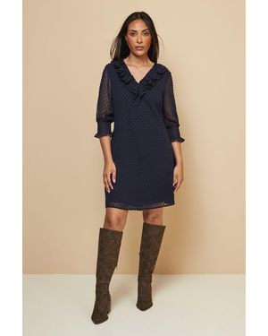 Wallis Petite Dobby Ruffle Shift Dress - Blue