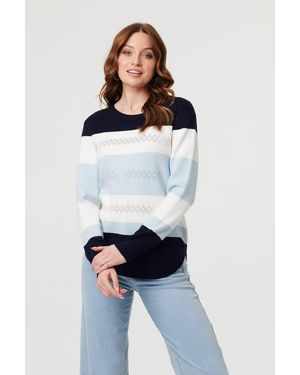 Izabel London Diamante Trim Striped Slim Jumper - White